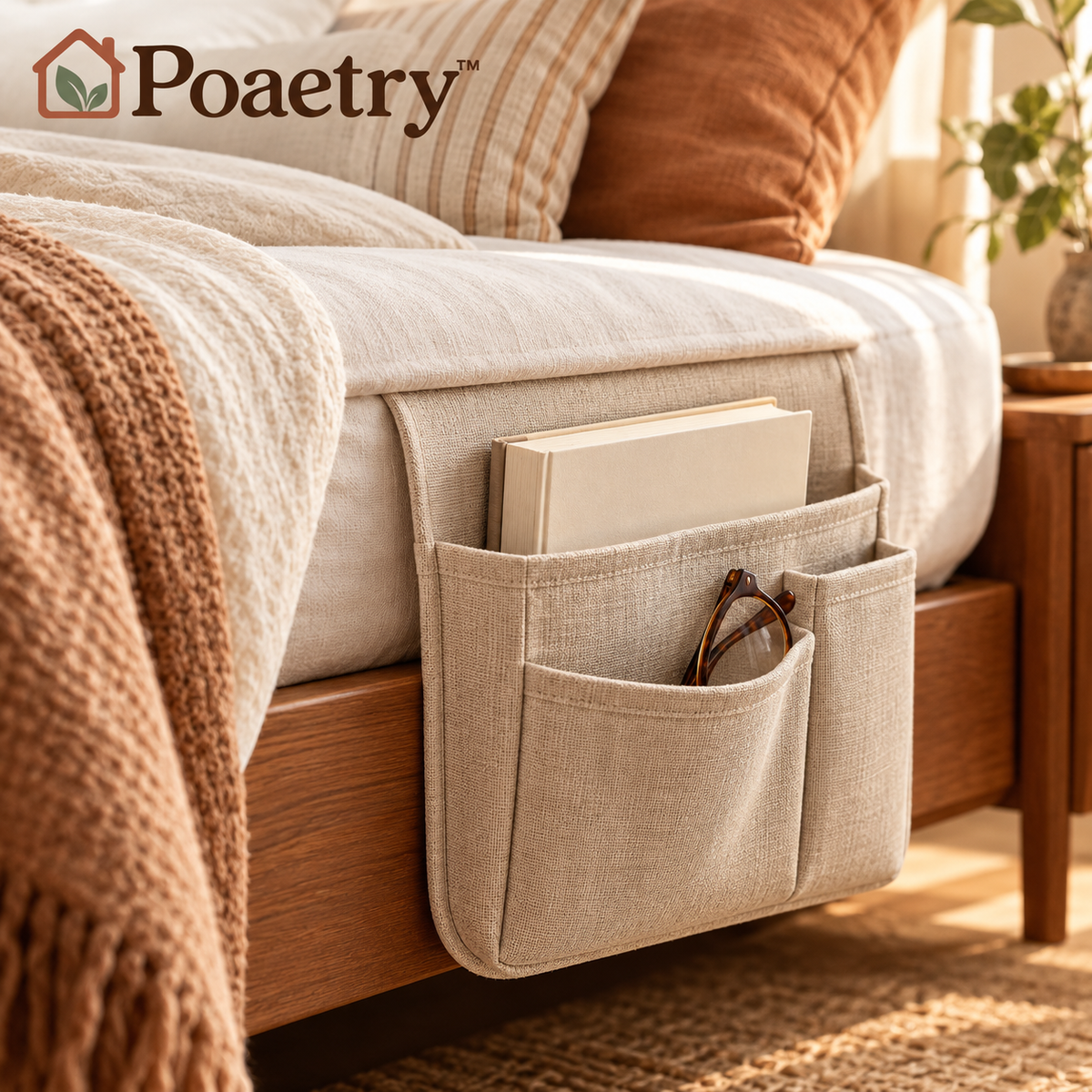Poaetry™ Beige Bedside Hanging Organizer