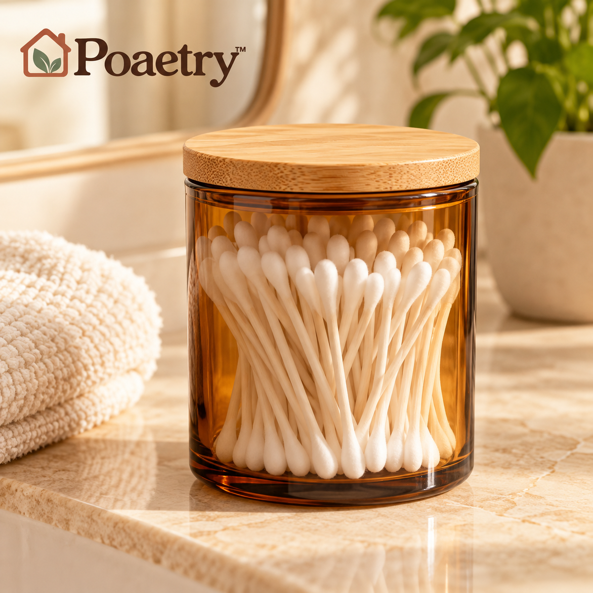 Poaetry™ Amber Glass Cotton Swab Storage Jar