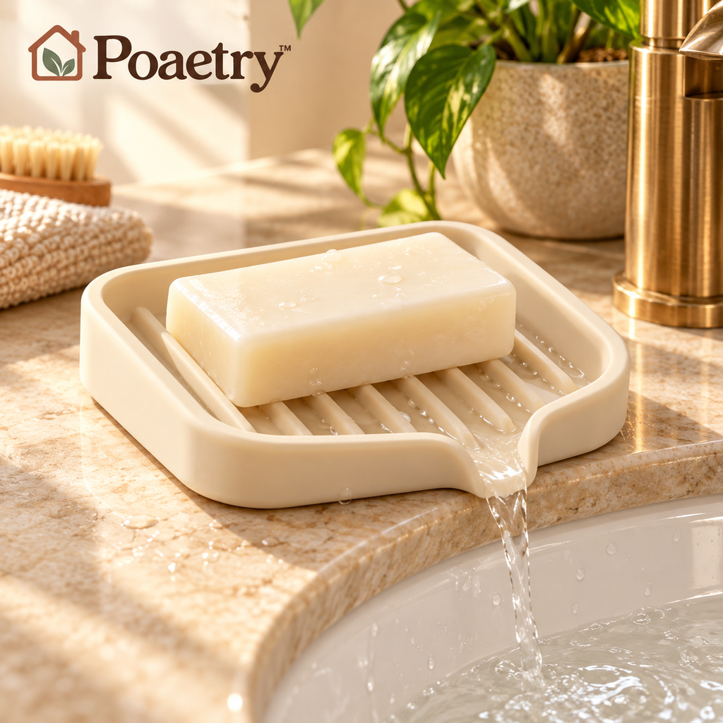 Poaetry™ Ivory Silicone Self-Draining Soap Dish