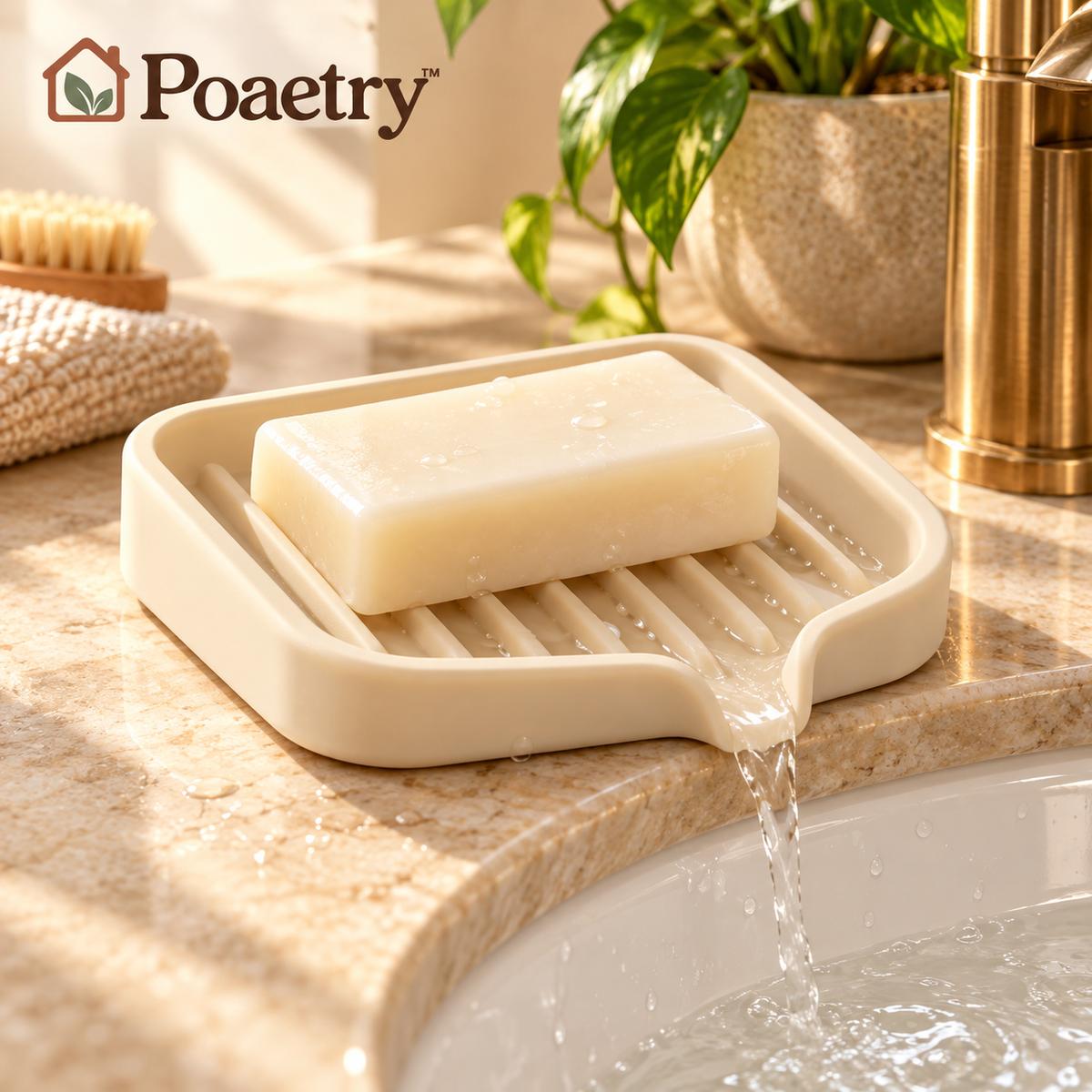 Poaetry™ Ivory Silicone Self-Draining Soap Dish