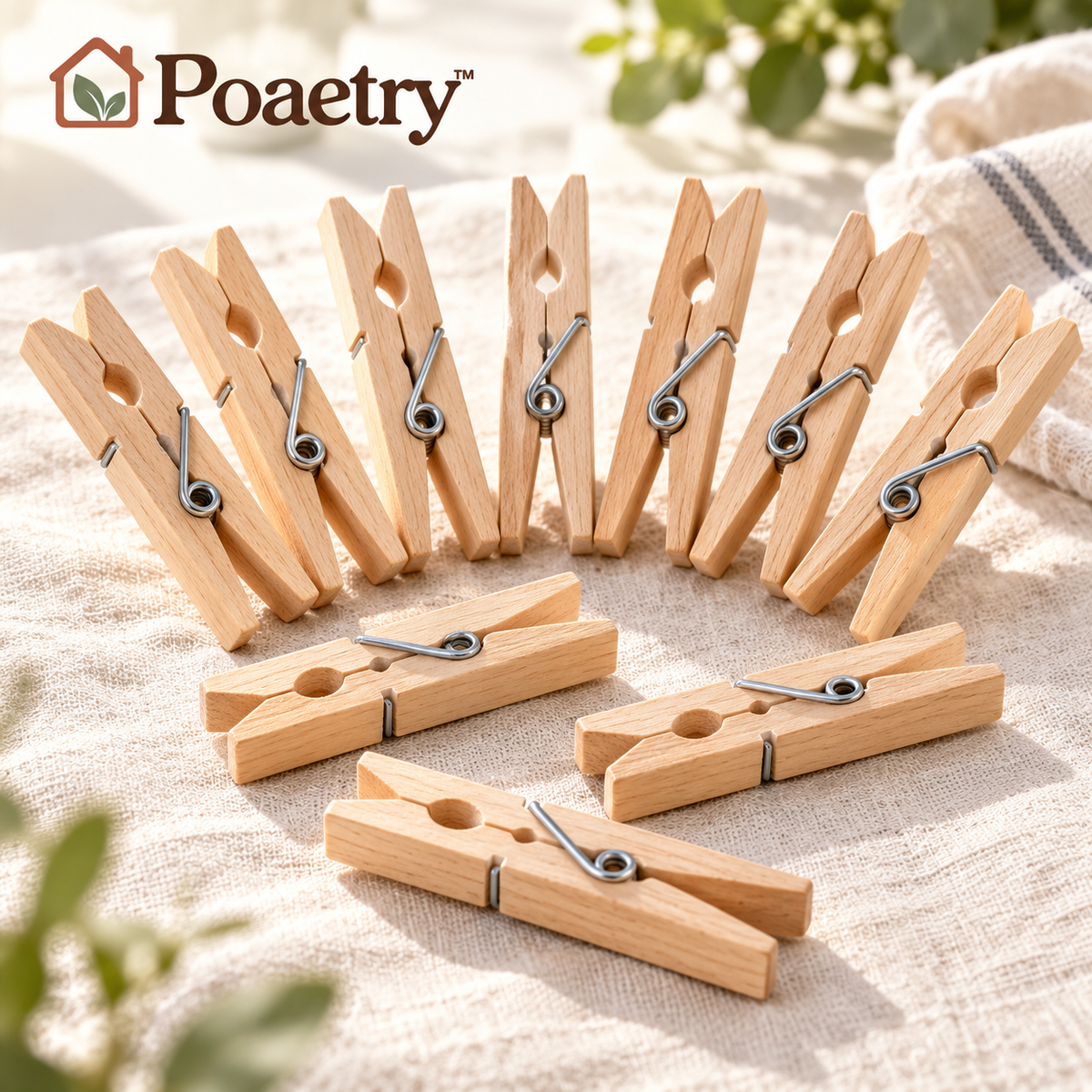 Poaetry™ Natural Wooden Clothespin Set for Line Drying