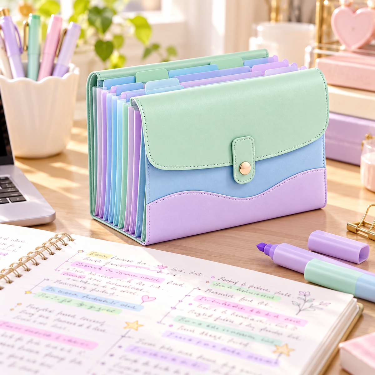 Rovqela™ Mint Pastel Accordion File Organizer