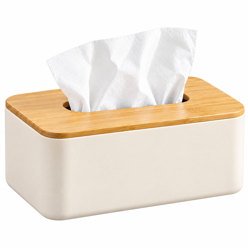 Poaetry™ Beige Tissue Box Cover with Bamboo Lid