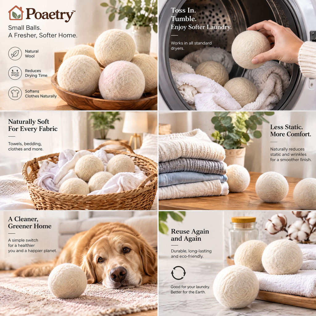 Poaetry™ Natural Wool Dryer Balls — Set of 6