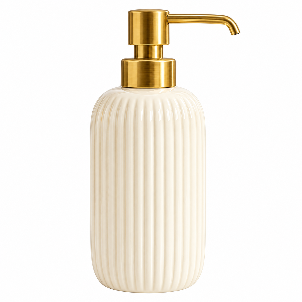 Poaetry™ Ivory Ceramic Dish Soap Dispenser with Gold-Tone Pump