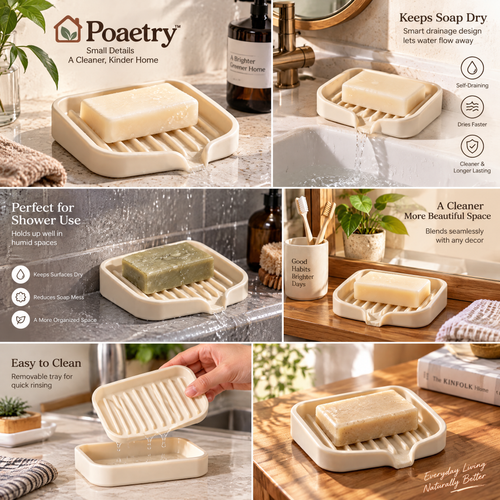 Poaetry™ Ivory Silicone Self-Draining Soap Dish
