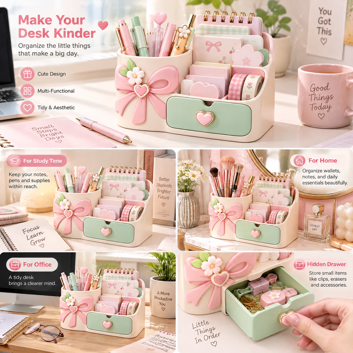 Rovqela™ Bow Multi-Compartment Desk Organizer