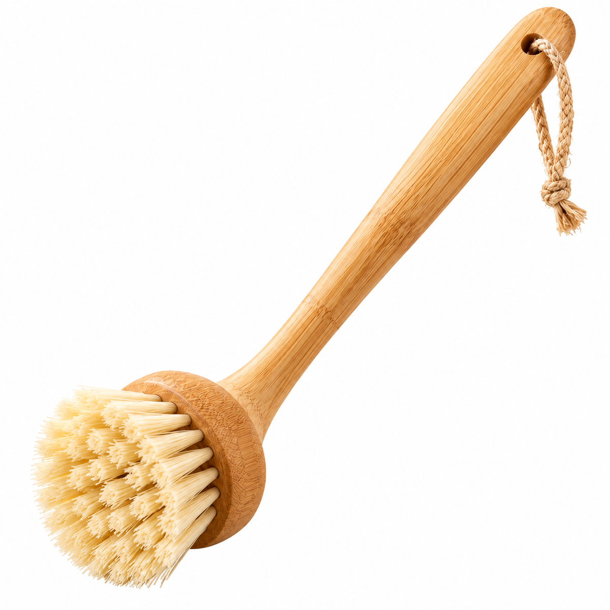 Poaetry™ Bamboo-Handle Round Dish Brush with Hanging Loop