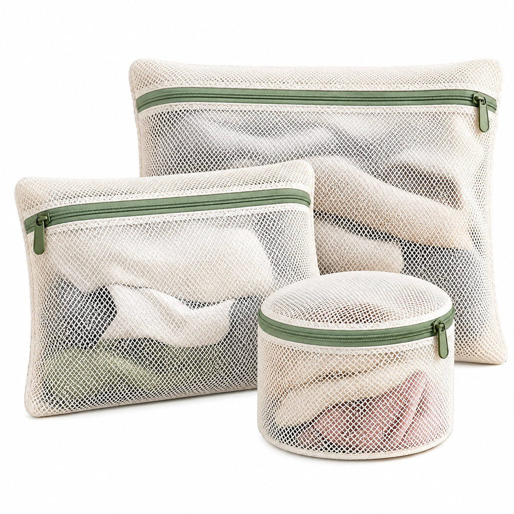 Poaetry™ Ivory Mesh Laundry Bag Set — 3-Piece Zippered Set