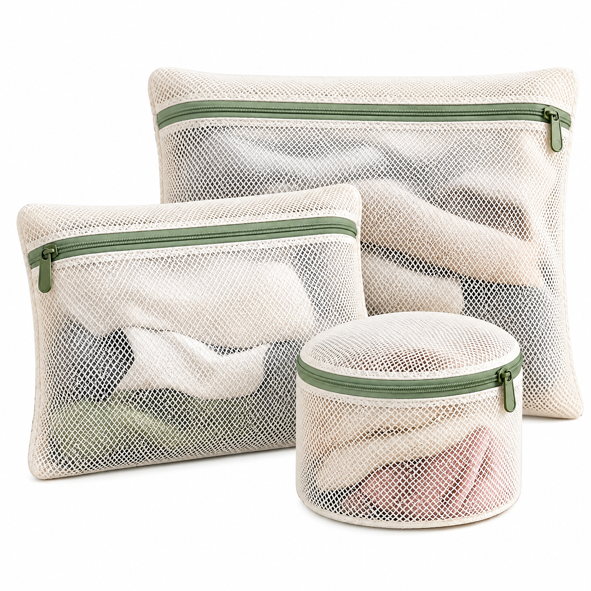 Poaetry™ Ivory Mesh Laundry Bag Set — 3-Piece Zippered Set