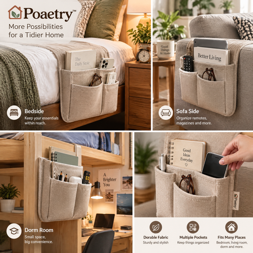 Poaetry™ Beige Bedside Hanging Organizer