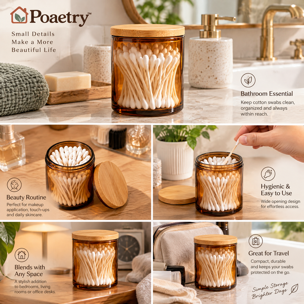 Poaetry™ Amber Glass Cotton Swab Storage Jar