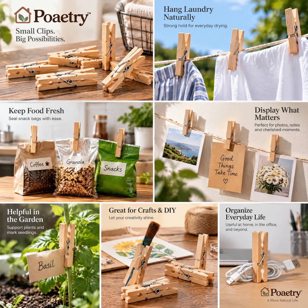 Poaetry™ Natural Wooden Clothespin Set for Line Drying
