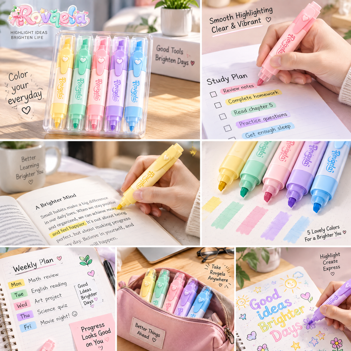 Rovqela™ Soft Pastel Dual-Tip Highlighter Set